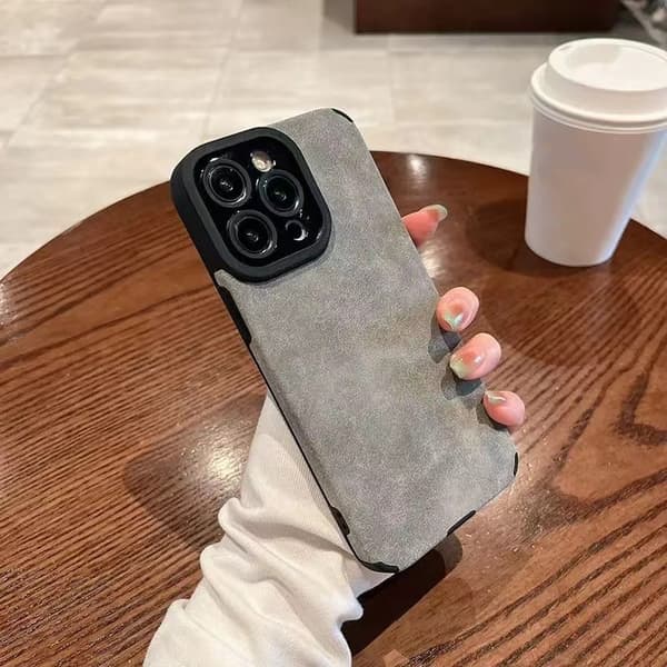 Kotelo iPhone 14plus 6.7:lle, harmaa nahka, pehmeä nahka