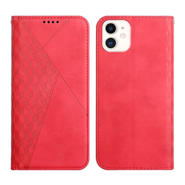 Fodral för iPhone 13pro Max 6.7 röd Diamantformad Soft-Touch Känsla av Adsorption Rombformad Adsorptionsplånbok med Korthållare Flip