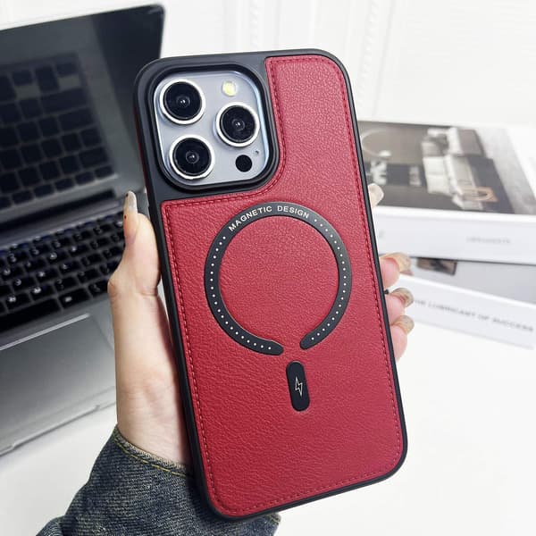 Etui til iPhone 13 Lys Rød Lærmønster Magnetisk business