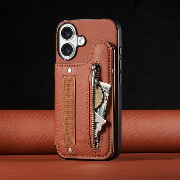 Etui til iPhone 13 brunt læder flip kortholder elastisk snor armbånd