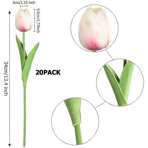 20 kpl Tekotulppaaneja, Keinotekoisia Tulppaaneja, Morsiamen Hääkimppu, Realistinen Tekotulppaanikimppu Kotiin