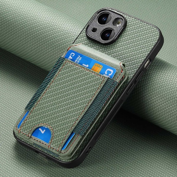 Etui til iPhone 14 Plus grøn Flip Wallet med kortholder og stativ