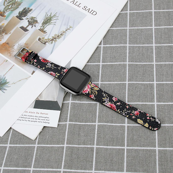 Svart Hud Rosa Blomst Svart Hud Rosa Blomst Rem kompatibel med Fitbit Versa 2 / Fitbit Versa / Fitbit Versa Lite