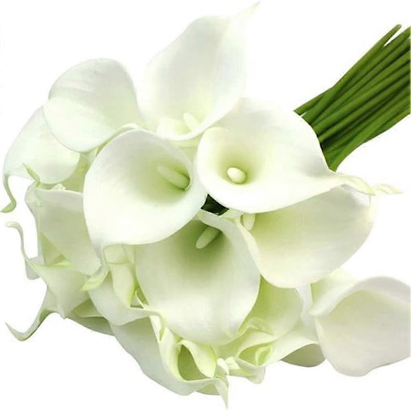 12 stk. Realistiske Latex Blomster Lataex Brudebukett Bryllupsbukett Calla Liljer Kunstig Blomsterbukett for Bryllup Hjem Vasefyll Brud White