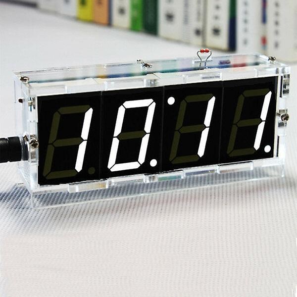 DIY 4-numeroinen LED-elektroninen kellosarja, lämpötilan valonohjausversio White+Case