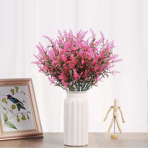 Kunstige buske 4-pak falske UV-resistente planter blomster, kunstige plastik klokkeblade grønt Pink 6 Pcs