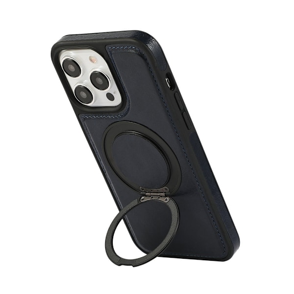 Kotelo iPhone 14/13 tummansininen, sopii magneettiseen lataukseen, pyörivä jalusta, nahkainen business-tyyli