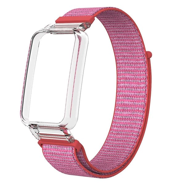 Brilliant Pink PC-deksel + Nylon Loop-stropp kompatibel med Xiaomi Mi Band 7 Pro