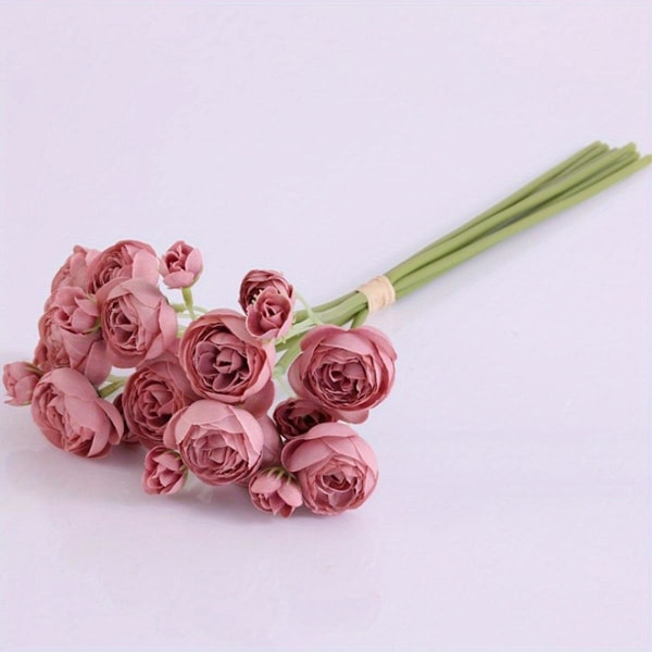 3 Bunter Lange Stilker Ranunkler Kunstige Kameliablomster for Bryllup, Fester og Hjemmeinnredning, Perf Yellow 3 Bunches