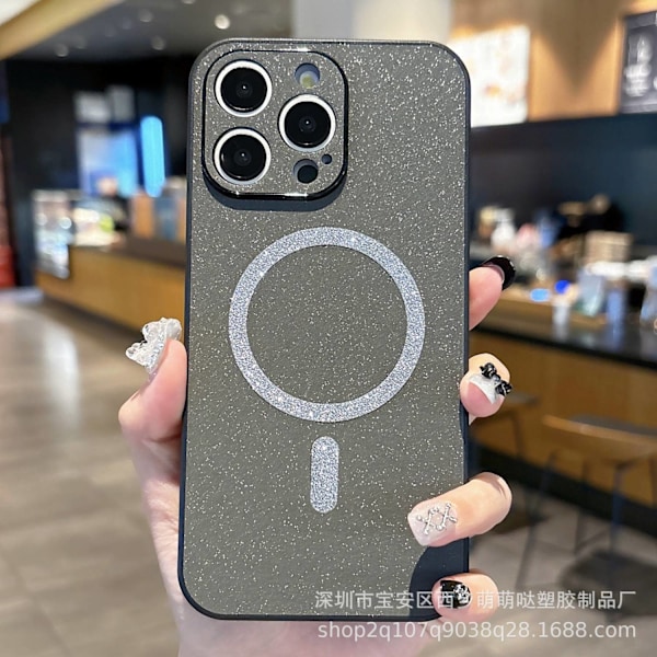 Kotelo iPhone 16 Prolle, harmaa, klassinen, himmeä, glitter, magneettinen, tähtikuvioinen nahkapinta