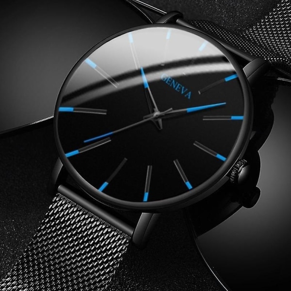 Minimalistiskt herrmode Ultratunnt rostfritt stål - Mesh bälte Quartz Watch L Brown Blue