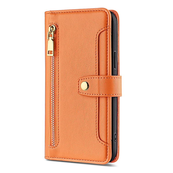 iPhone 16 Plus -kotelo oranssi (yksittäinen nahkakotelo) Flip Crossbody -hihna