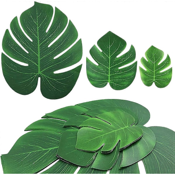90 stk. Kunstige Tropiske Palmblade Festdekoration Monstera Falske Store Grønne Blade Til Hawaiiansk Festdekoration