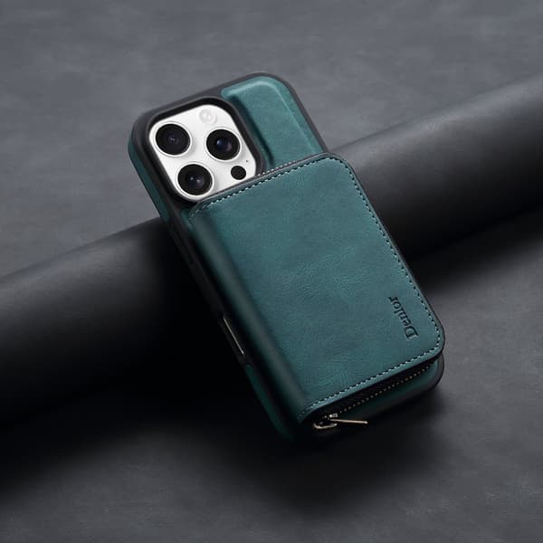 Etui til iPhone 15 Pro Kongeblå Magnetisk RFID-blokerende læderpung med kortholder og stativ