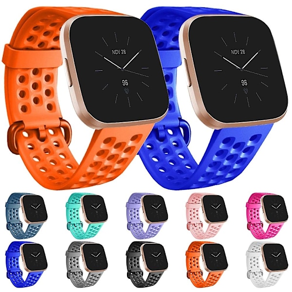Blå Blå kompatibel med Fitbit Versa 2 Åndbar Silikone Urrem (hvid) kompatibel med Fitbit Versa 2