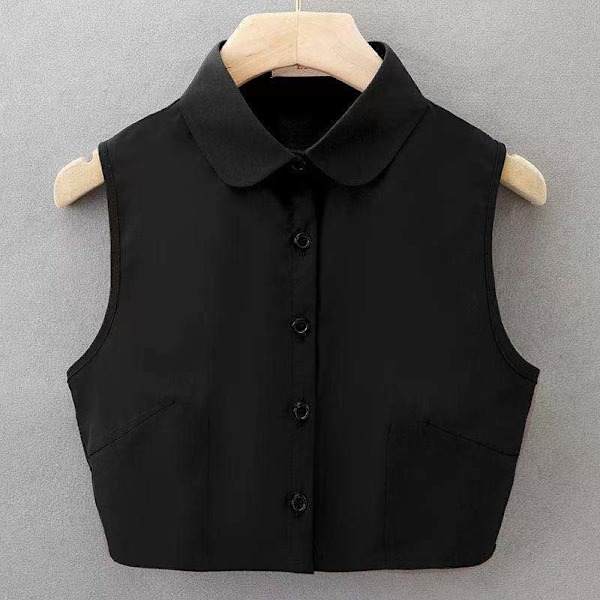 Naisten tekoviulus irrotettava terävä pyöreä kaula-aukko muodikas Vest cotton black round neck M size