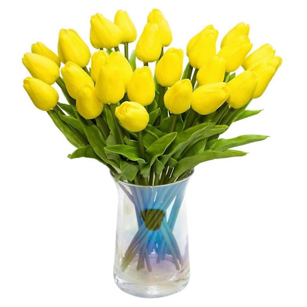30 stk. Kunstige tulipaner Blomster Ekte berørings tulipaner Falsk Holland Pu Bukett Latex Blomst Hvit (gul)
