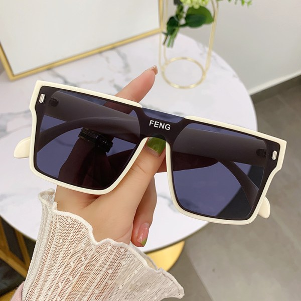 Endelade solglasögon med stor kant i koreansk stil fyrkantiga vindruta solglasögon Big Face Trendiga solglasögon Beige frame Gray piece