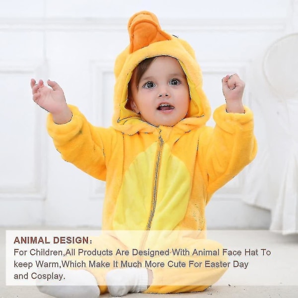 Ny unisex baby Vinter Höst Flanell Huva Romper Cosplay Duck 90CM