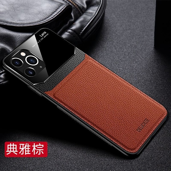 Etui til iPhone 13 brun Pebbled læder Full-Body business