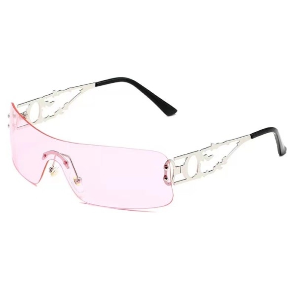 Futuristiska metall båglösa solglasögon kvinnor högkvalitativa One-Piece Glasögon Retro solglasögon Pink lens