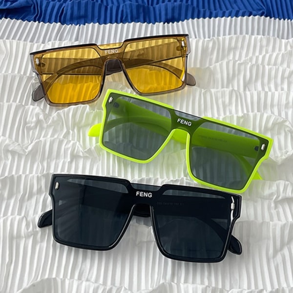 Endelade solglasögon med stor kant i koreansk stil fyrkantiga vindruta solglasögon Big Face Trendiga solglasögon Green frame Gray piece