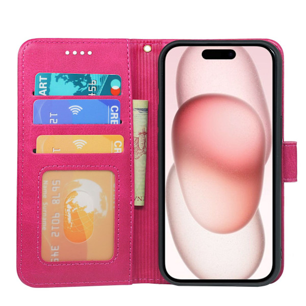 Fodral för iPhone iPhone 16 Plus Rosarött kalvläder fotoram