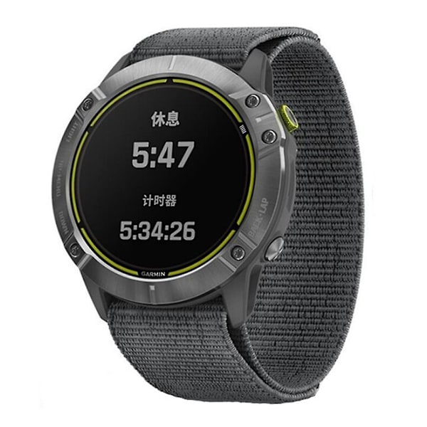 Grå Grå 26mm Nylon Urrem kompatibel med Garmin Fenix 6X