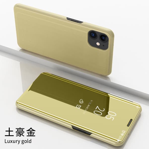 Etui til iPhone 13 guld elektroplettering spejl Flip