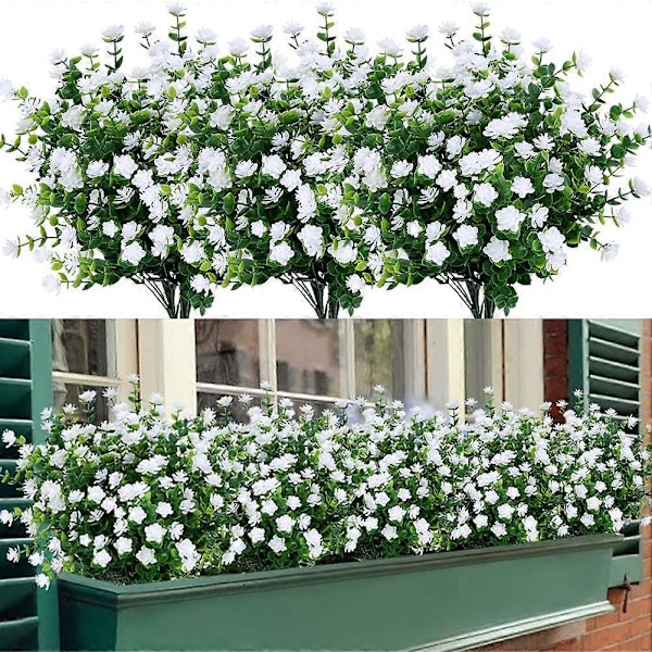 Kunstige Blomster, Falske UV-resistente Buksbom Buske Faux Plastik Grønne Planter White 4