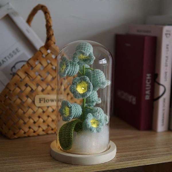 Evigheds liljekonval Gaver til kvinder, Hæklet kunstig blomsterdekoration i glaskuppel med LED-lysstrimmel Green
