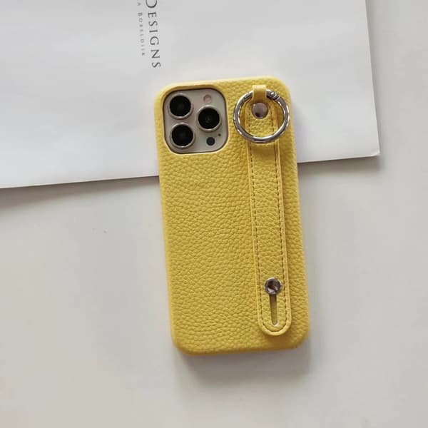 Etui til iPhone 14 gul Pebbled håndleddsringstativ
