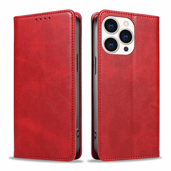 Etui til iPhone 13 Pro rød kalveskind magnetisk flip