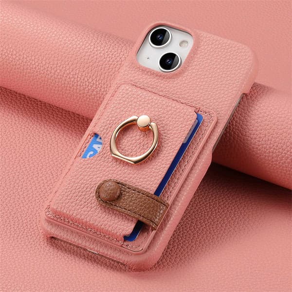 Etui til iPhone 14 rosa Lær Pebbled personlighet
