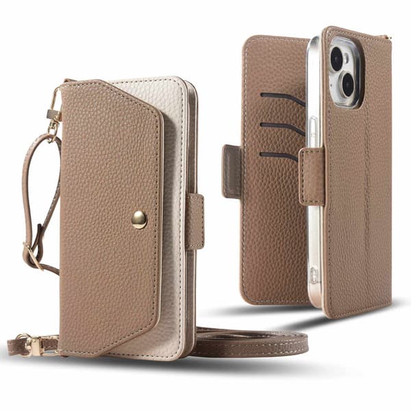 Fodral till iPhone 15 Lädertextur Khaki Noz34525