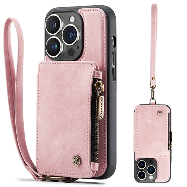 Fodral för iPhone 13pro MAX Roséguld Vintage dragkedja Plånbok med Korthållare Korthållare Plånbok med Korthållare