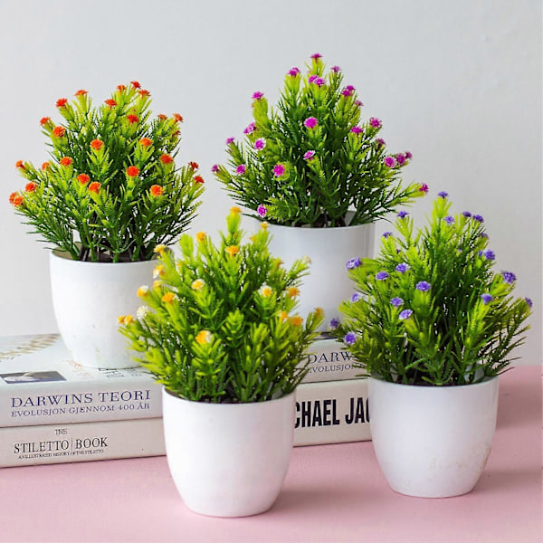 Falsk Bonsai Färgstark Fräsch Plast Dekorativ Krukväxt Falsk Blomma Bonsai Festtillbehör Orange