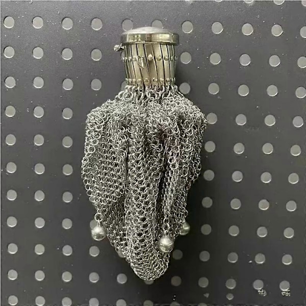 Käsintehty englantilainen kolikkopussi 1920-luvulta, viktoriaaninen sterlinghopeakolikkopussi silvery