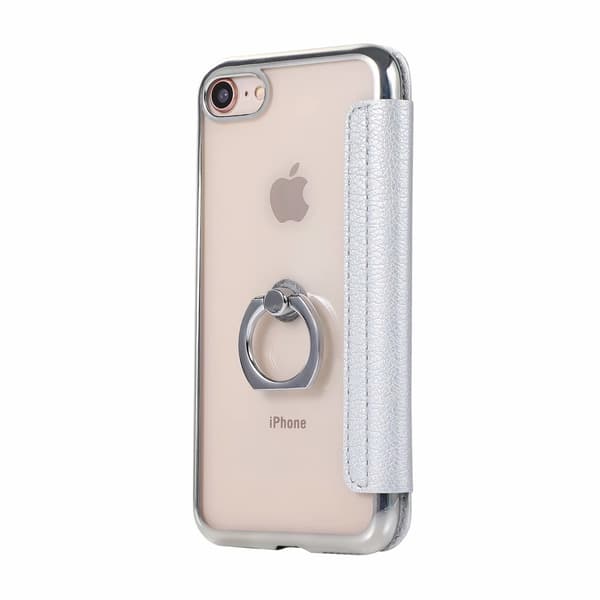 Etui til iPhone 15 Pro Max 6.7 sølv Ring Elektroplettering Flip Wallet med Kortholder Transparent