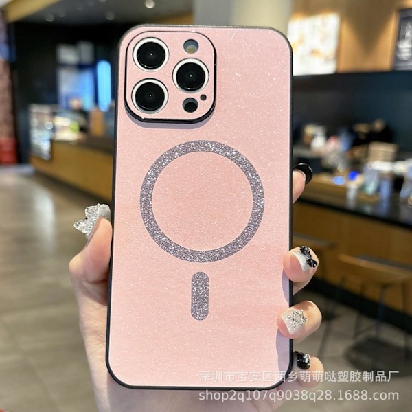 Etui til iPhone 15 Plus Pink klassisk frostet glitter Magnetisk stjerne lædertekstur