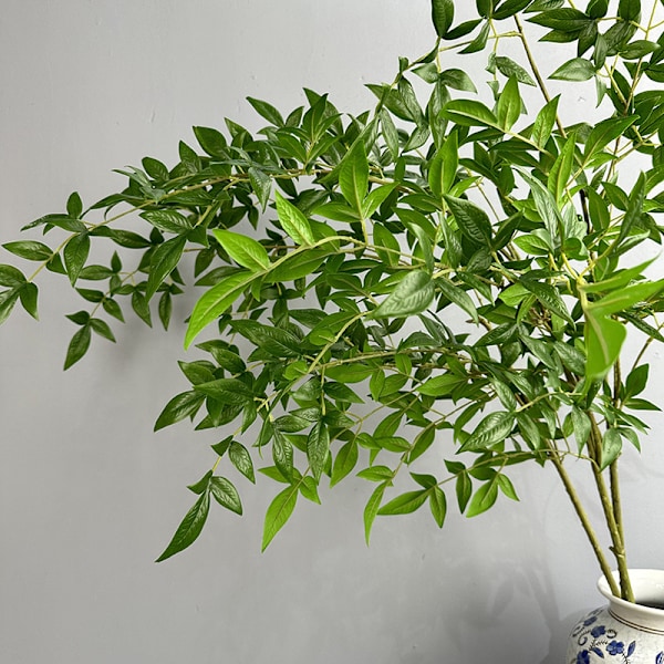 Kunstig Nandina Grøn Plante i Potte til Hjemme Hotel Dekoration Vinduesudstilling Short branches and many leaves