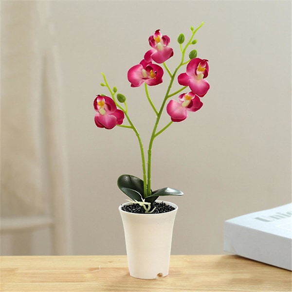 Kunstig Bonsai Ingen Visnen Levende Dobbelt Grenet Pottet Falsk Silke Orkide Blomst Bryllupsdekoration Light pink