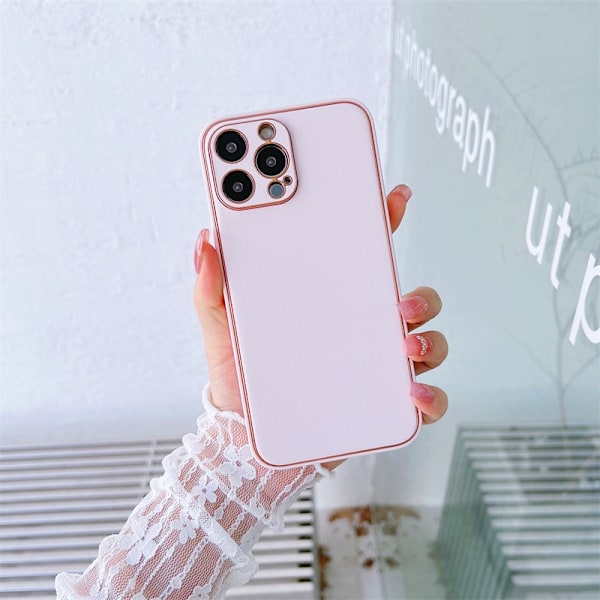 Fodral för iPhone 13 mini Körsbärsblomrosa lädertextur elektroplätering Lyxigt helkroppsskydd
