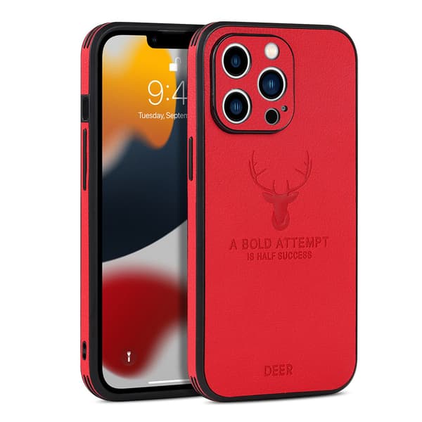 Fodral för iPhone 14pro rött Älg läder rak kant läder