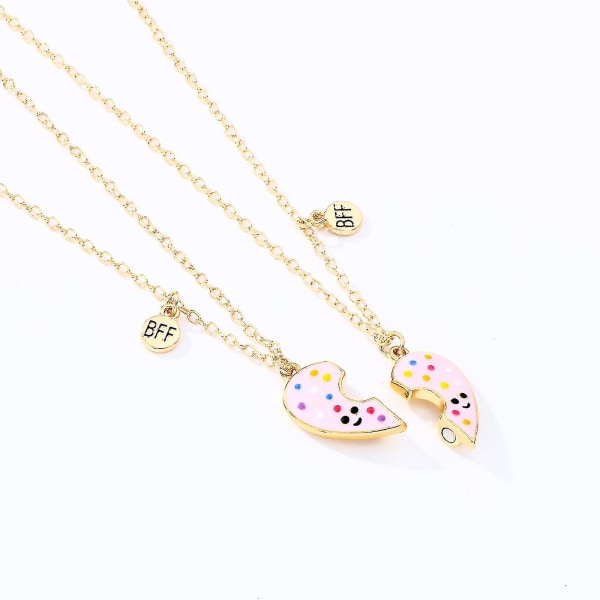 Nytt 2st/ set Heart Donuts Hängsmycke Magnet Halsband Födelsedagspresenter Kompatibel med Bff