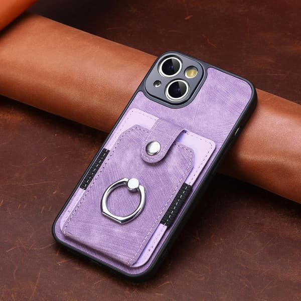 Etui til iPhone 15 Lys lilla Kortholder Vintage Metal Ring