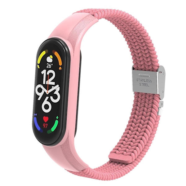 Rosa Rosa Nylonflätat Klockarmband kompatibelt med Xiaomi Mi Band 7
