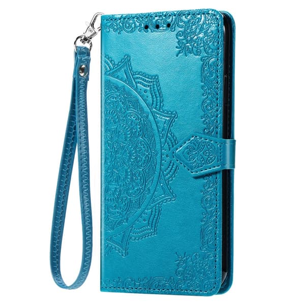 Etui til iPhone 13 Blå (med kort armbånd) Source Flip 3D preget stativ i lær