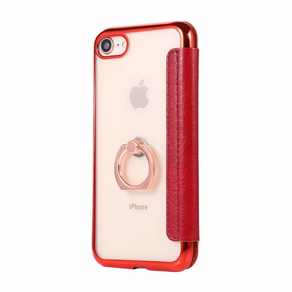 Etui til iPhone 14 6.1 Rød Ring Elektroplettering Flip Lommebok med Kortholder Transparent