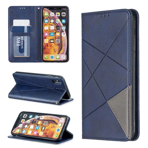 Etui til iPhone 15 PLUS blå diamant Mixed Media Wallet med kortholder Flip